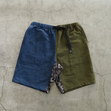 久留米絣のアウトドアショーツ BLUE×OLIVE