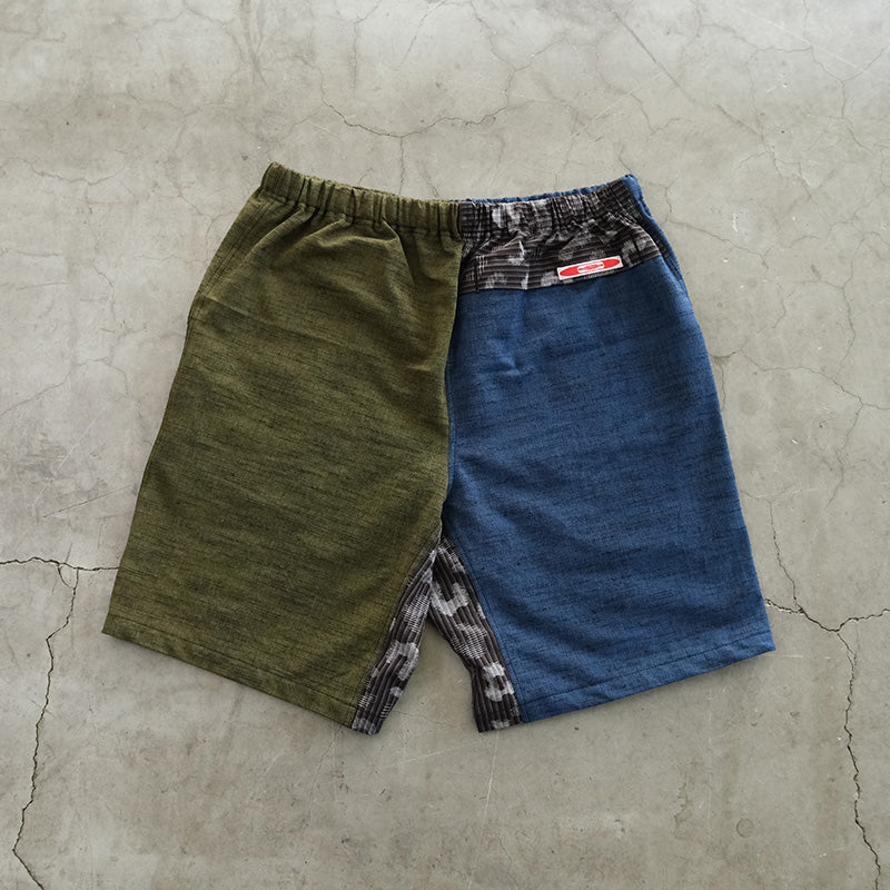 久留米絣のアウトドアショーツ BLUE×OLIVE