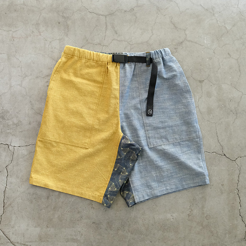 久留米絣のアウトドアショーツ YELLOW x GRAY