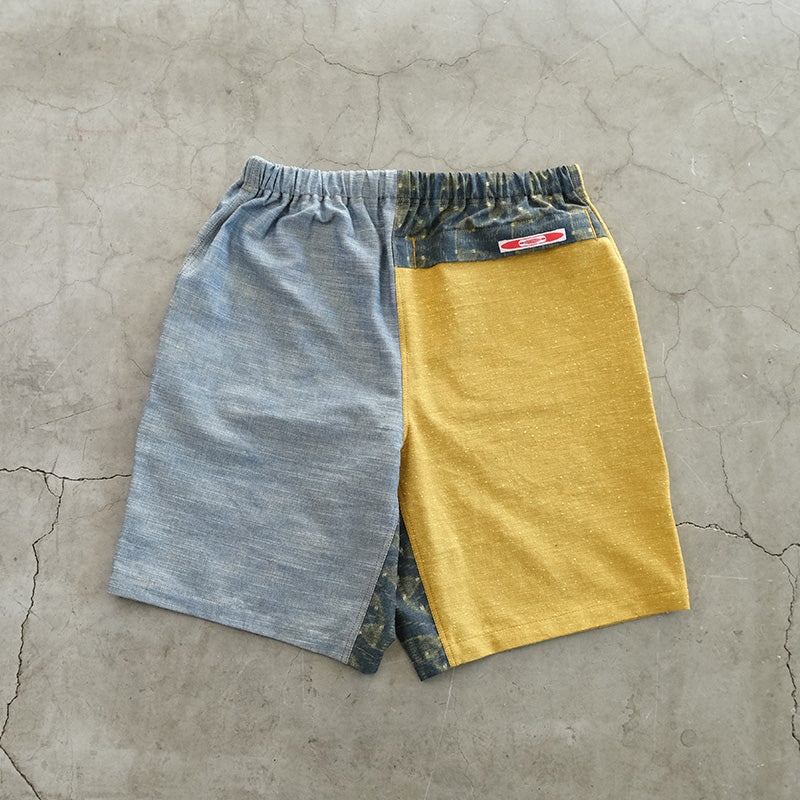 久留米絣のアウトドアショーツ YELLOW x GRAY