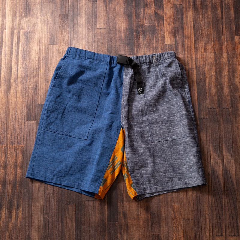 久留米絣のアウトドアショーツ BLUE × GRAY